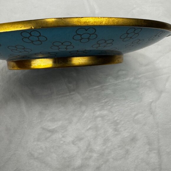 Vintage Japanese Cloisonne Jingfa Floral Enamel 9" Round Plate Turquoise Golden - Picture 12 of 15